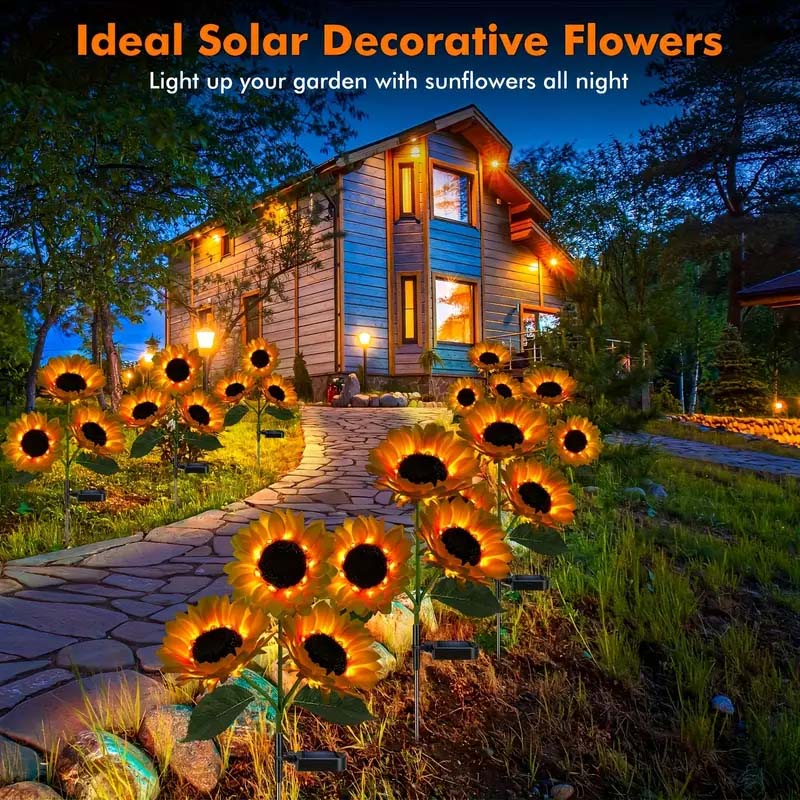 Solar Sunflower LED Lights - 2 Pack Outdoor Decorative Garden Lighting