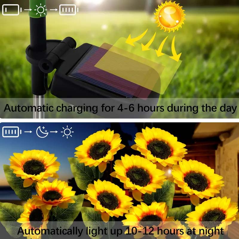 Solar Sunflower LED Lights - 2 Pack Outdoor Decorative Garden Lighting