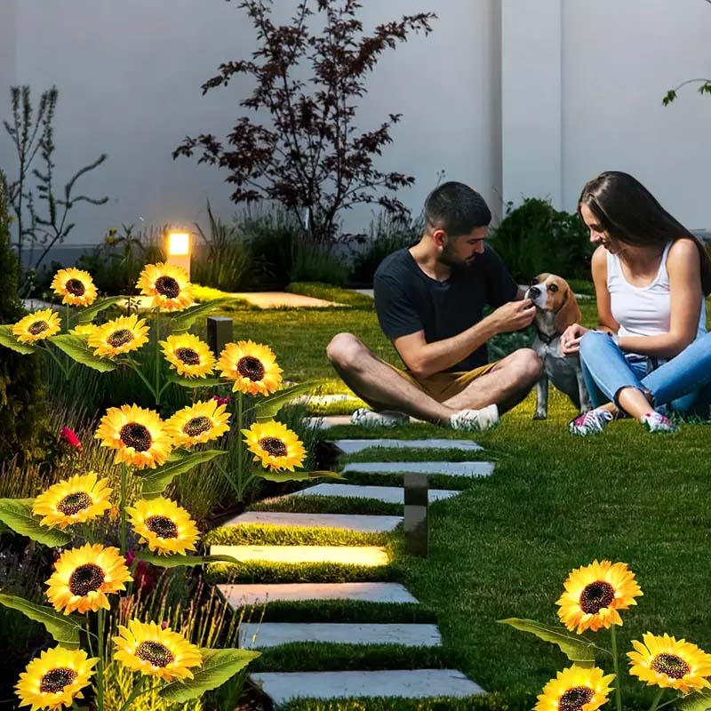 Solar Sunflower LED Lights - 2 Pack Outdoor Decorative Garden Lighting