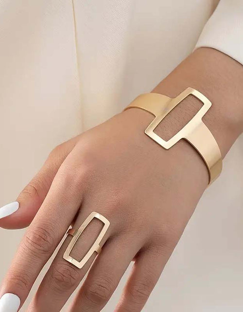 Load image into Gallery viewer, Geometric Square Duo Jewelry Set – Minimalist Ring &amp; Bracelet Combo
