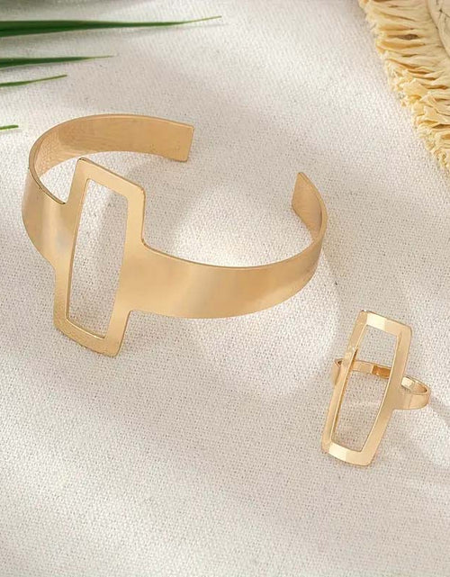 Load image into Gallery viewer, Geometric Square Duo Jewelry Set – Minimalist Ring &amp; Bracelet Combo
