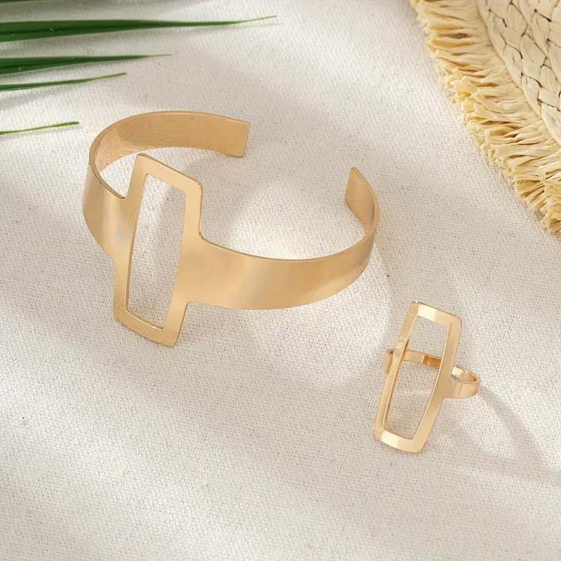 Geometric Square Duo Jewelry Set – Minimalist Ring & Bracelet Combo