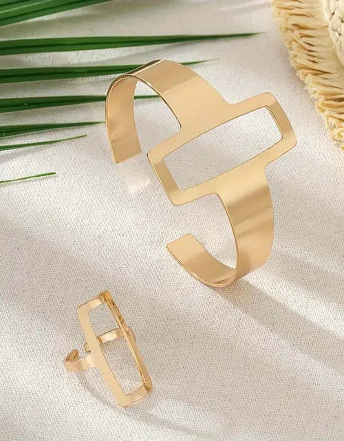 Load image into Gallery viewer, Geometric Square Duo Jewelry Set – Minimalist Ring &amp; Bracelet Combo
