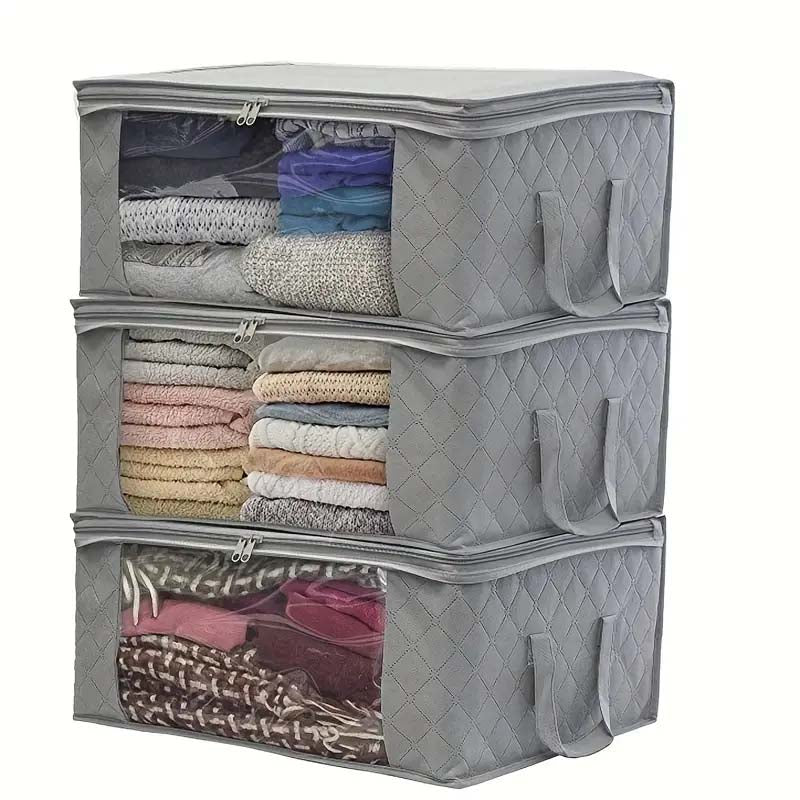 Foldable Clothes Storage Bags - 1/3PCS, Closet Organizer with Lids & Handles