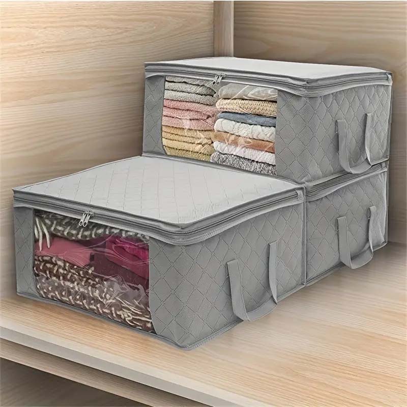 Foldable Clothes Storage Bags - 1/3PCS, Closet Organizer with Lids & Handles