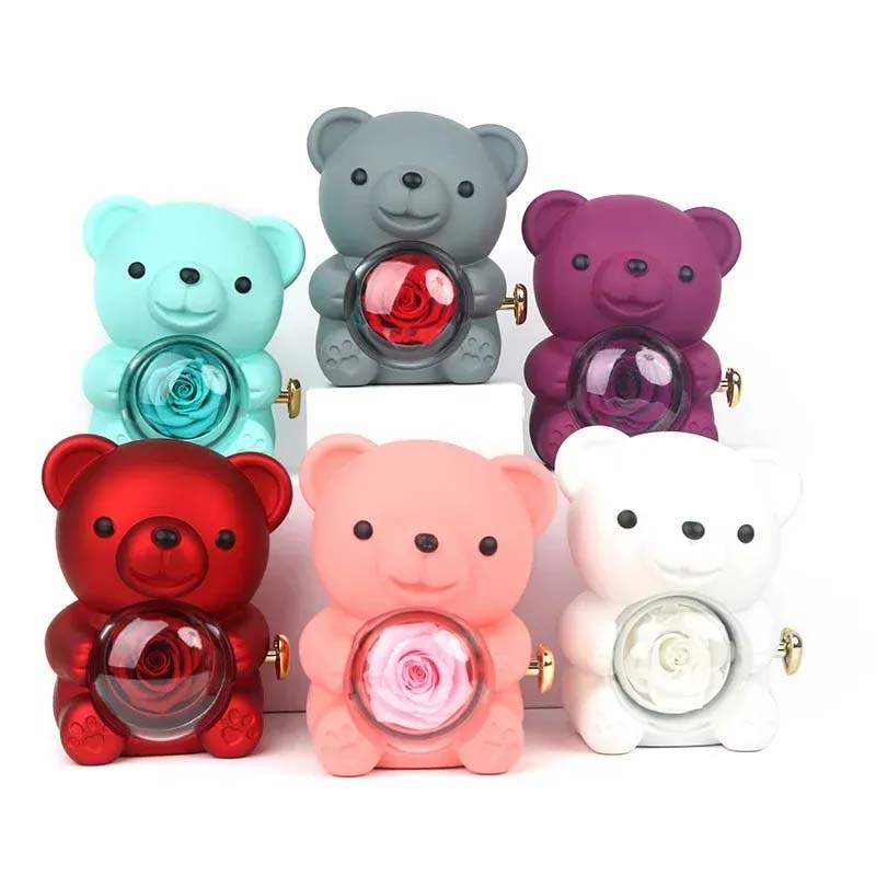 Rose Teddy Bear Gift Box with Necklace – Elegant Valentine & Wedding Keepsake