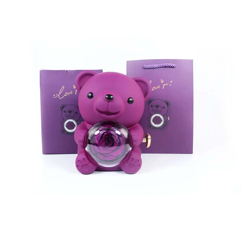 Rose Teddy Bear Gift Box with Necklace – Elegant Valentine & Wedding Keepsake