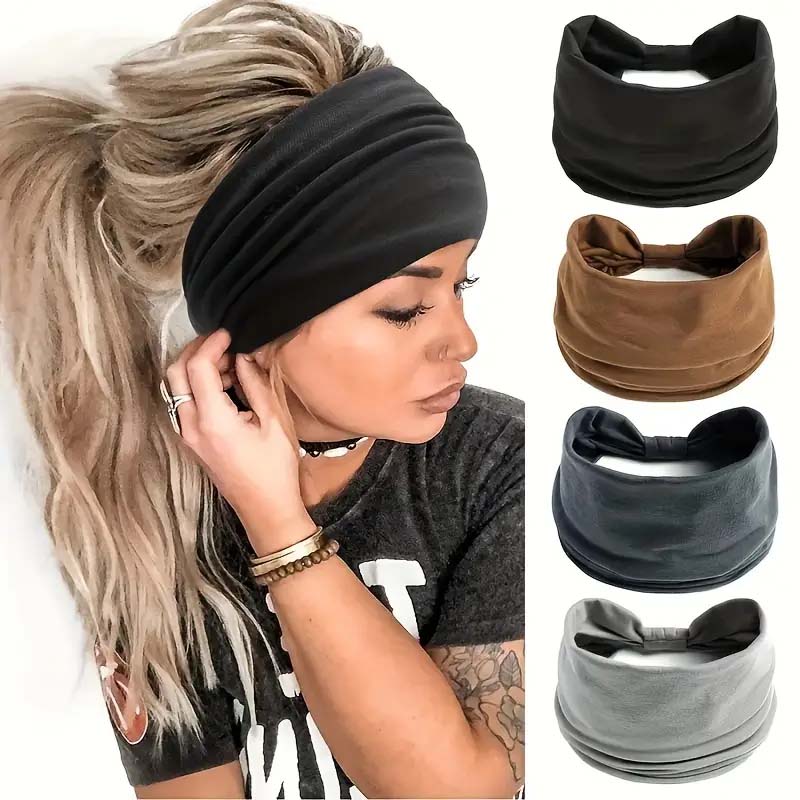 4-Pack Women's Wide Headbands – Soft & Sweat-Absorbing Fitness Gear