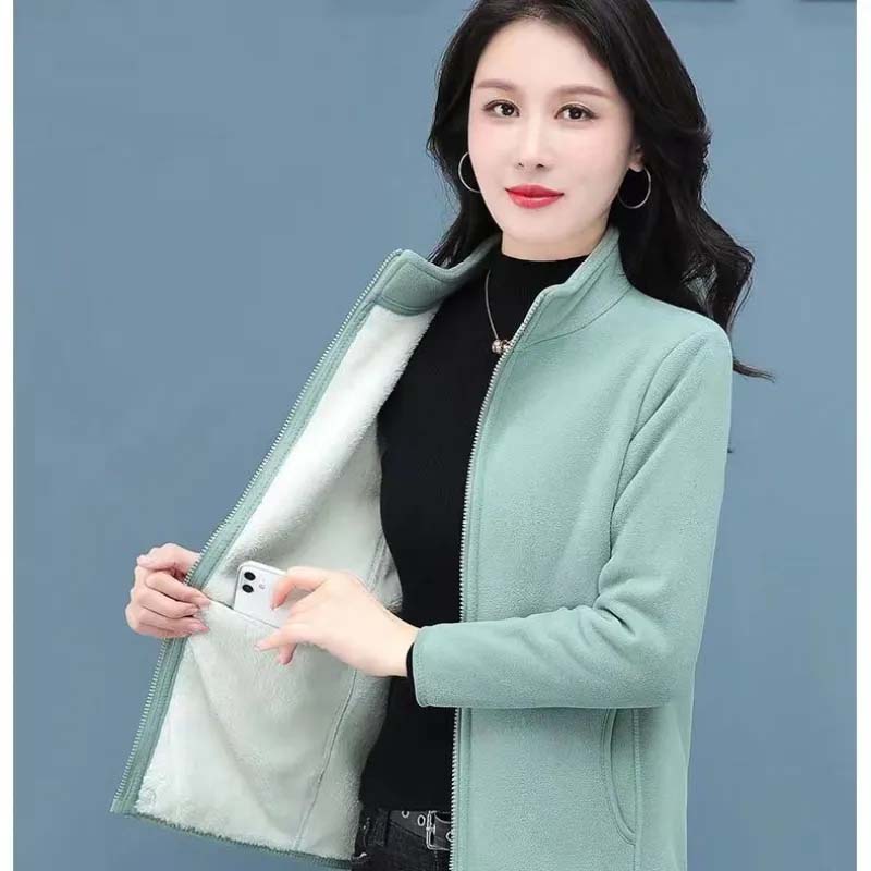 Lamb Wool Stand-Up Collar Cardigan for Women – Autumn & Winter