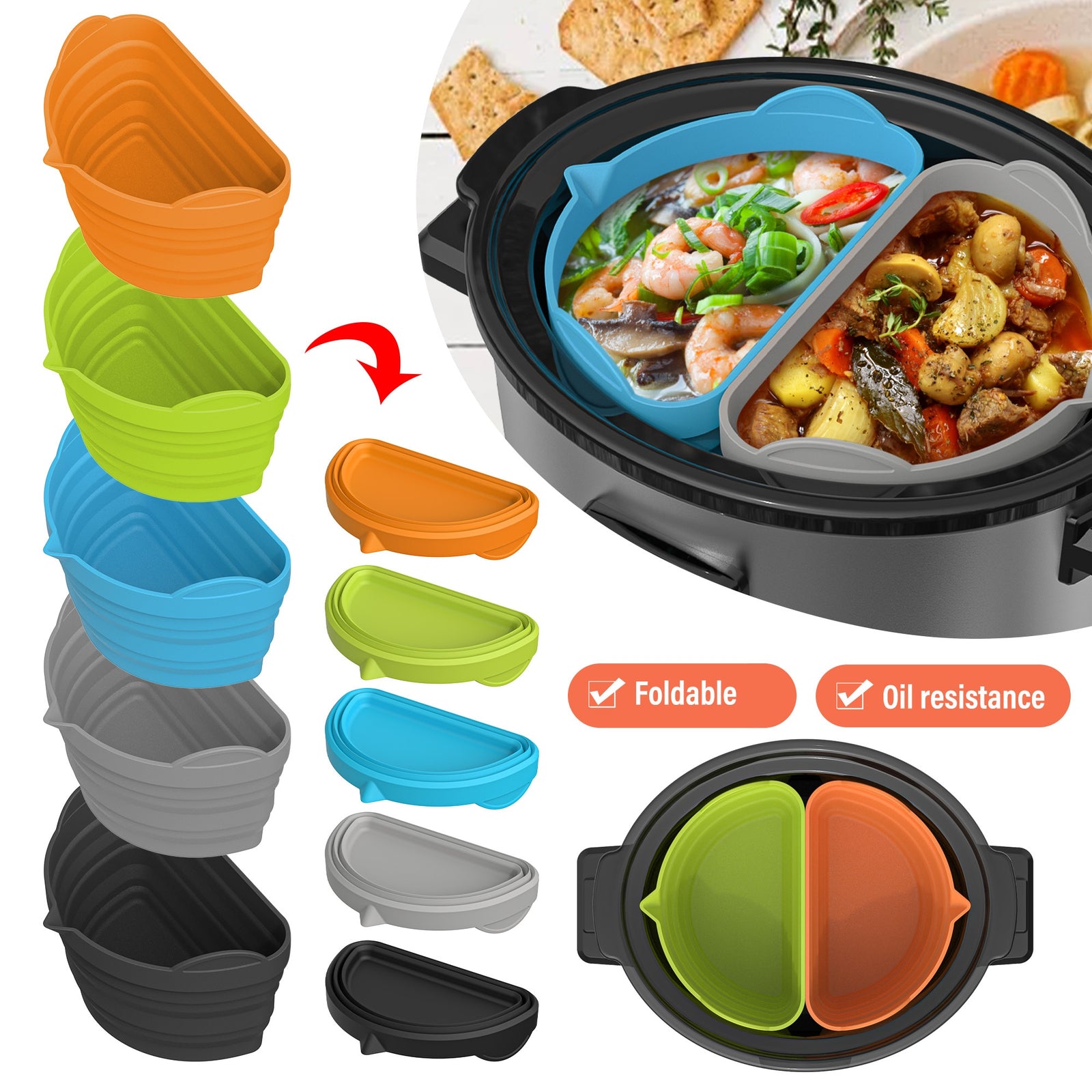 Silicone Slow Cooker Divider Liner - Reusable, Leakproof, Dishwasher Safe Zydropshipping