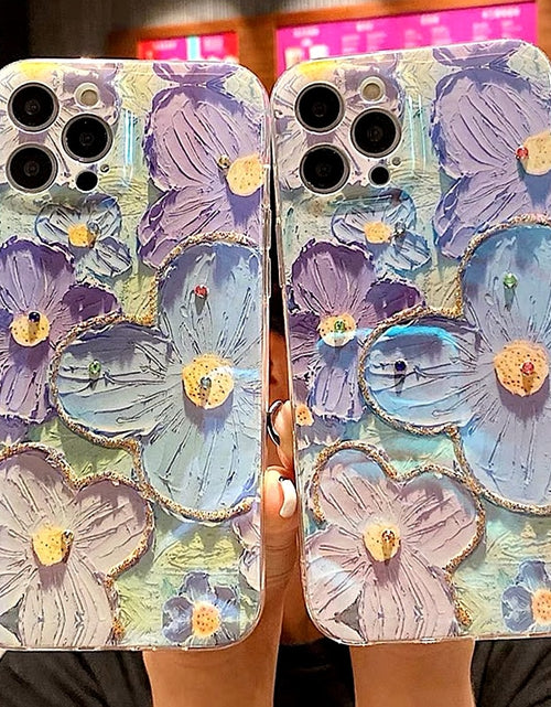 Load image into Gallery viewer, Soft Blue Glitter Flower Case - iPhone 11 to 14, Pro Max, XS, XR, 7 to 8 Plus, SE Zydropshipping
