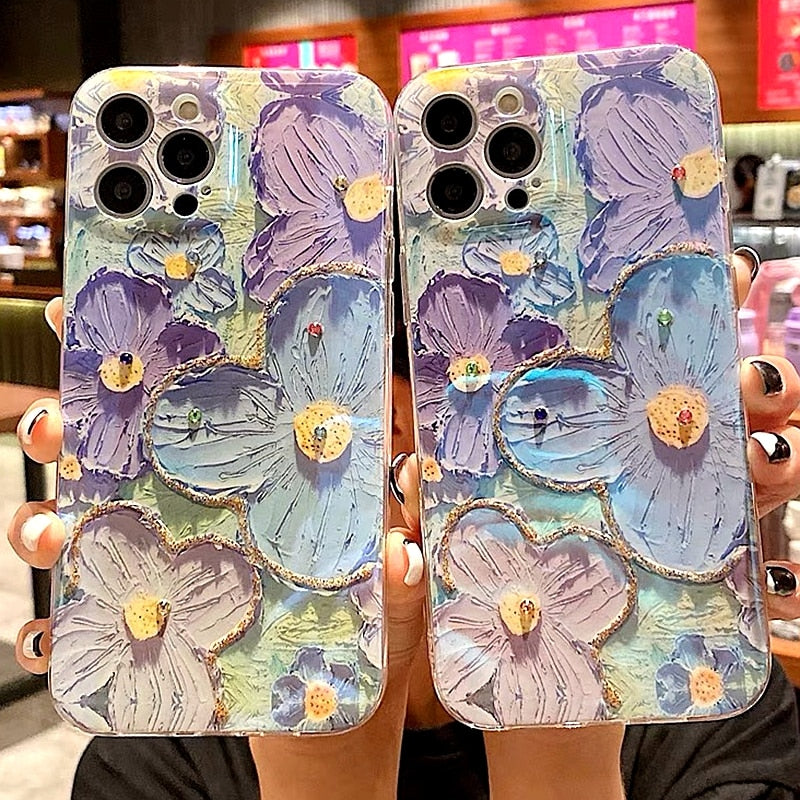 Soft Blue Glitter Flower Case - iPhone 11 to 14, Pro Max, XS, XR, 7 to 8 Plus, SE Zydropshipping